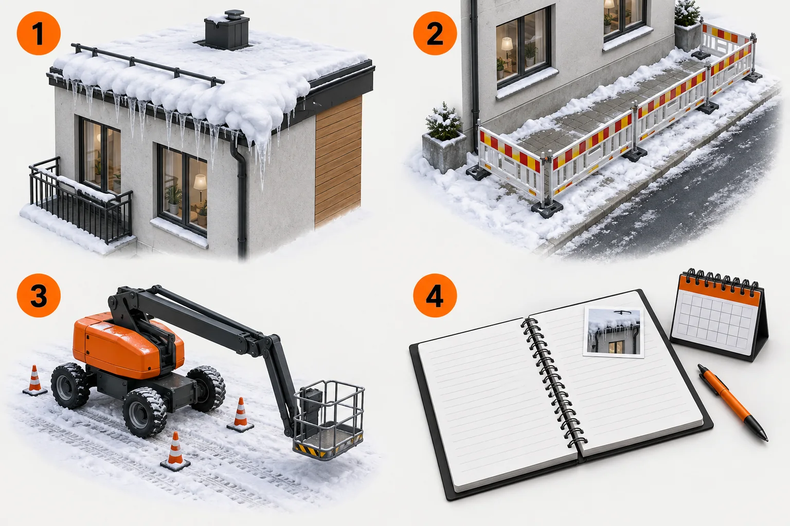 3D-tak med snø, avsperring, tilkomst og loggføring.
